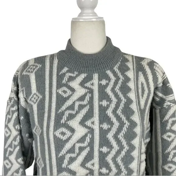 Kitty Hawk Retro Mix Print 80s Pullover Knit Sweater with Shoulder Pads Medium - Picture 5 of 13